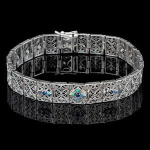 Sapphire & Opal 925 Sterling Silver Vintage Filigree Bracelet 7 inch in length